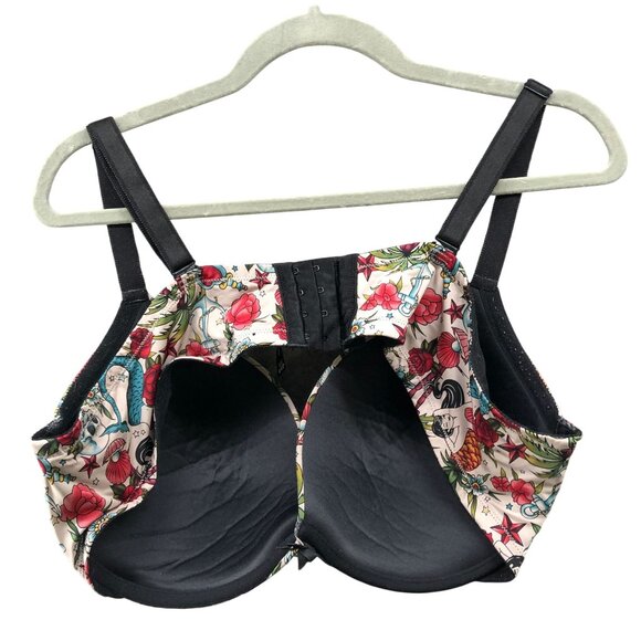 Torrid Curve Push-Up Plunge Bra Womens 44D Skull Mermaid Tattoo Print - Picture 2 of 6